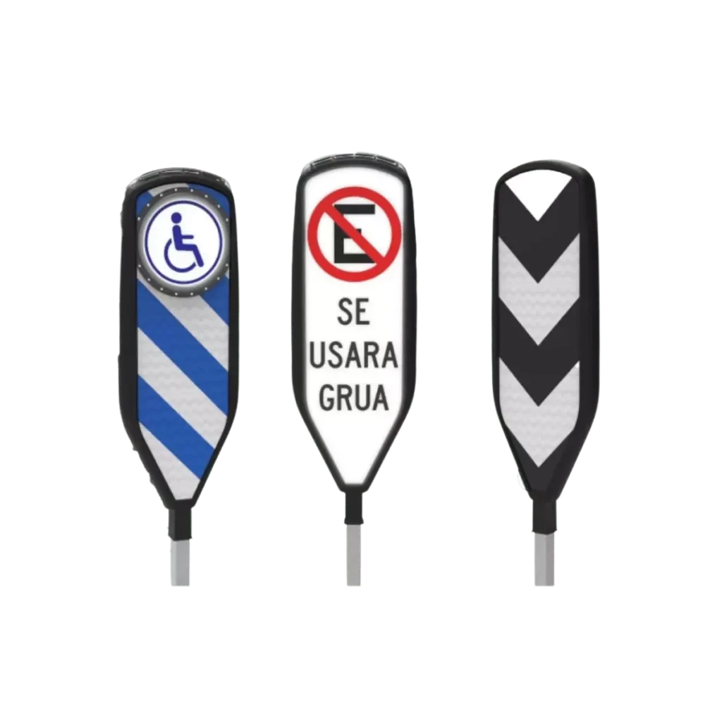 La Paleta Unix Poste de acero se puede personalizar con el mensaje deseado para colocarse en zonas que se desee delimitar.